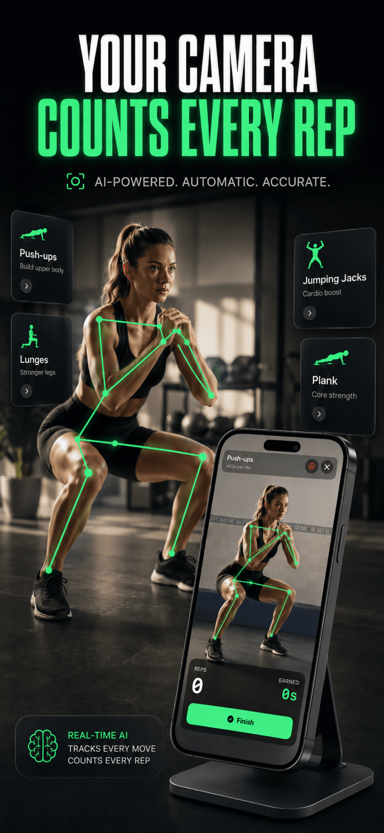 On-device camera rep counter tracking push-ups in real time