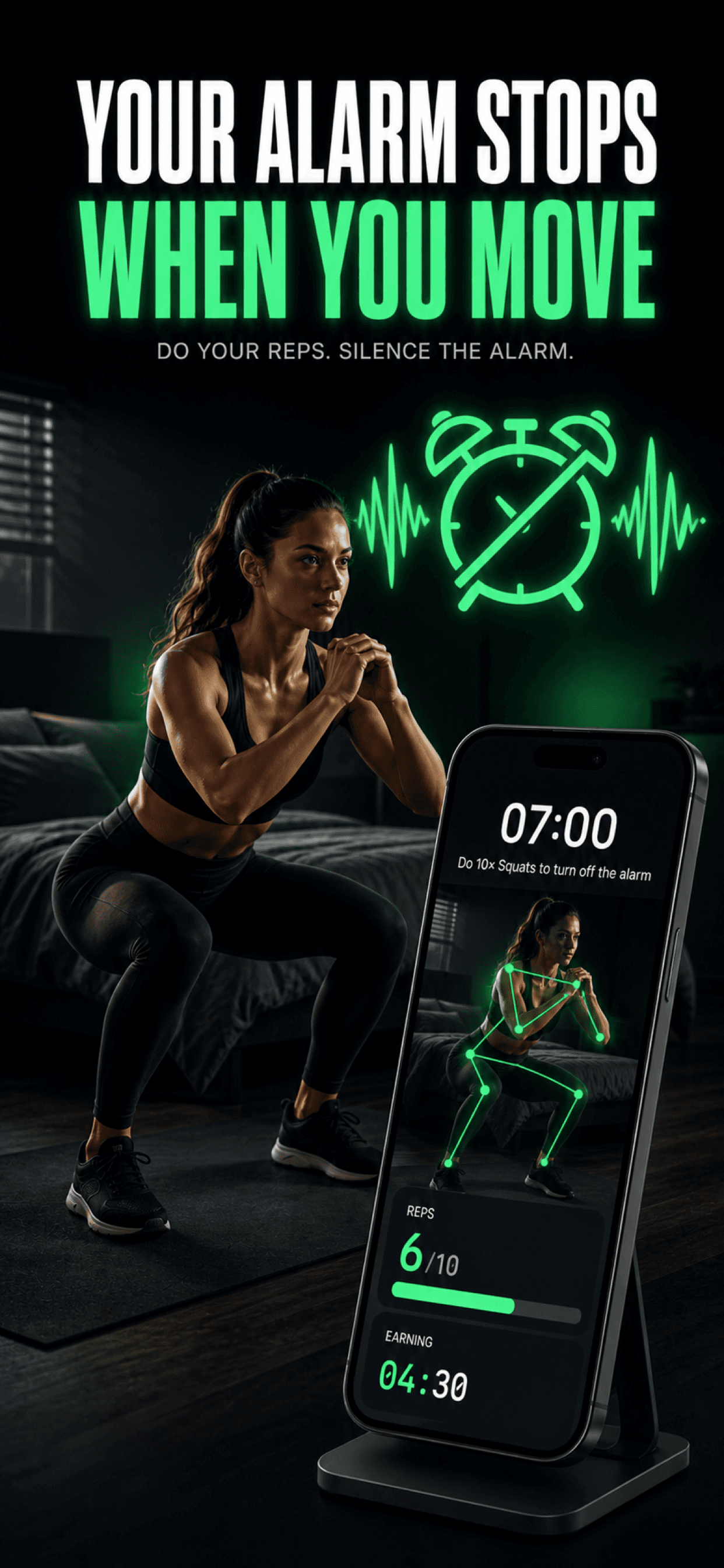 Exercise alarm — do your reps to turn off the alarm